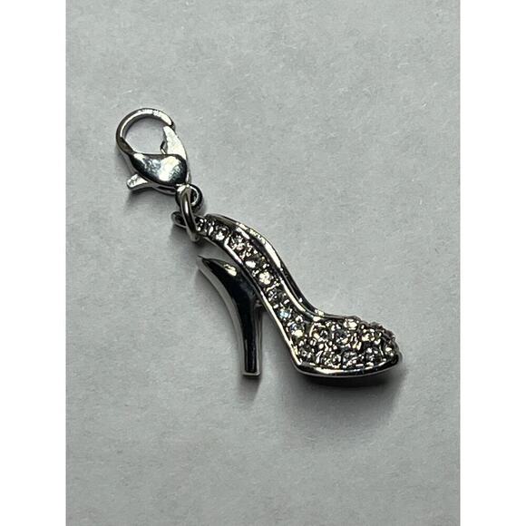 Stiletto High Heel Pump Shoe Charm Bracelet. Necklace.Faux Diamond Silver tone - Picture 1 of 4